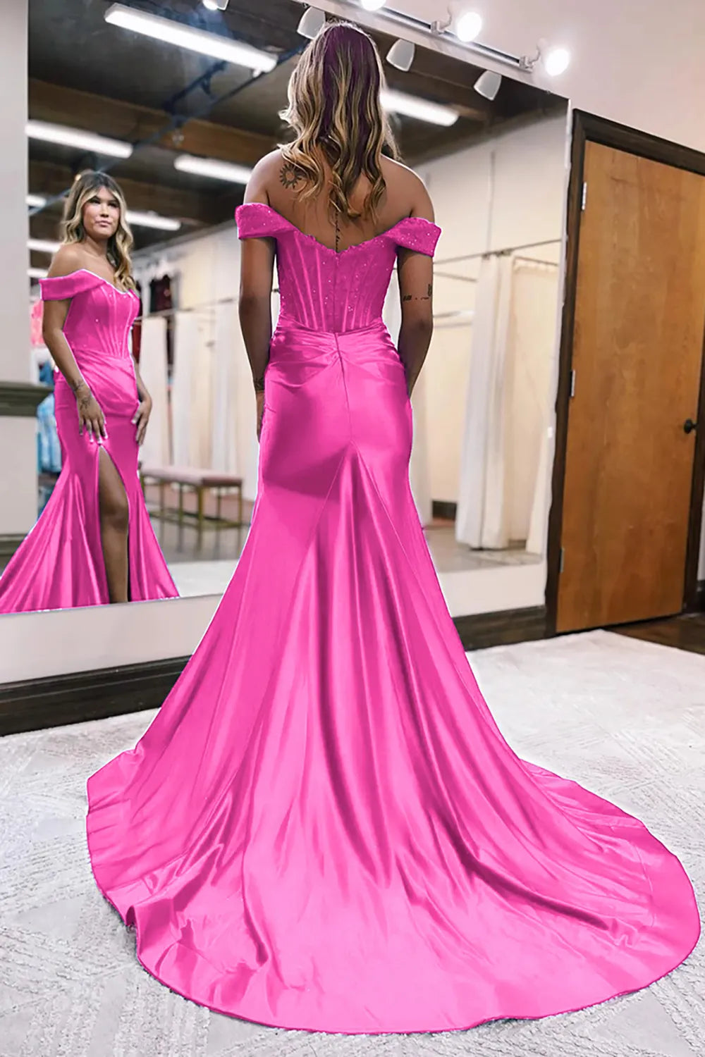 Wholesale Mermaid Off The Shoulder Court Train Long Dress With Split prom dresses with long sleeves
